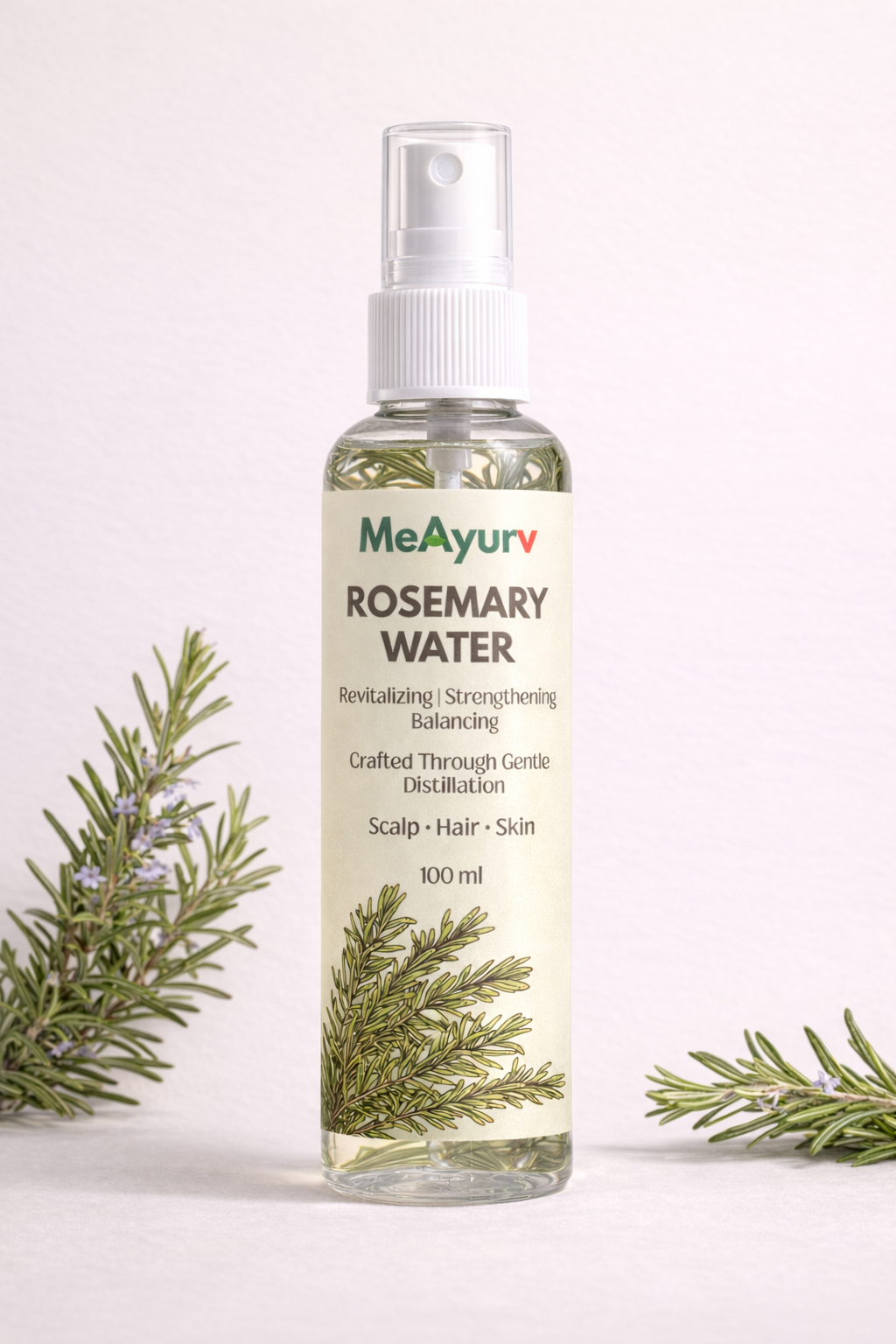 MeAyurv Rosemary Water for Hair Growth Spray | Hair Fall Control & Regrowth Treatment for Men and Women | Strengthens Roots & Promotes Thicker Hair | Non-Sticky Leave-In Scalp Tonic (100ml)