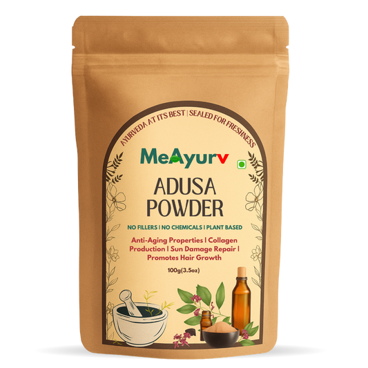 MeAyurv Organic Adusa Powder (Adhatoda Vasica/Vasaka) | 100% Pure Malabar Nut Leaf Powder for Herbal Tea, Beauty & Wellness Uses – Food-Grade, Chemical-Free Ayurvedic Herb