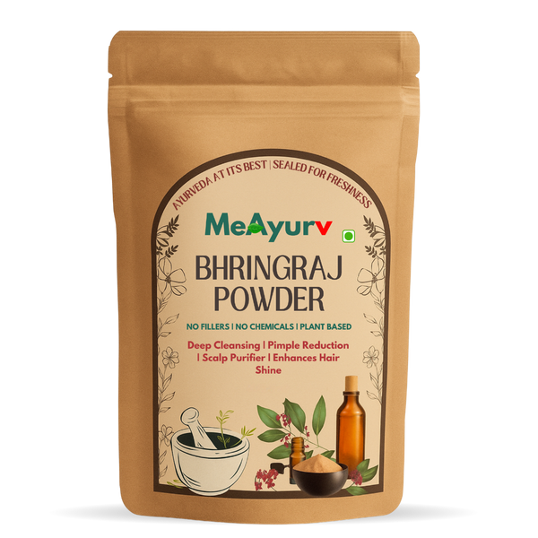 MeAyurv Organic Bhringraj Powder – Ayurvedic Herbal Hair Care for Hair Growth, Scalp Nourishment & Strength | Pure, Vegan, Chemical Free