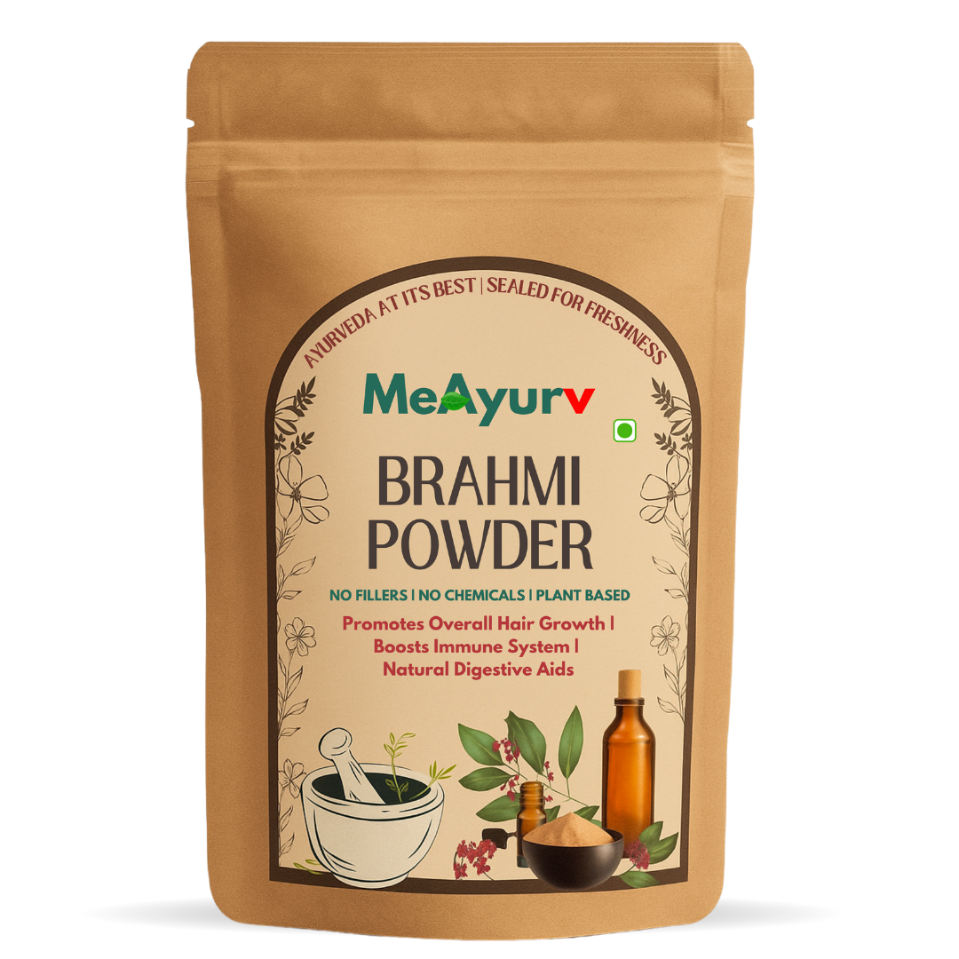 MeAyurv Organic Brahmi Powder – Pure Bacopa Monnieri | Ayurvedic Herbal Supplement for Brain Health, Memory & Focus | Natural, Vegan, Chemical Free