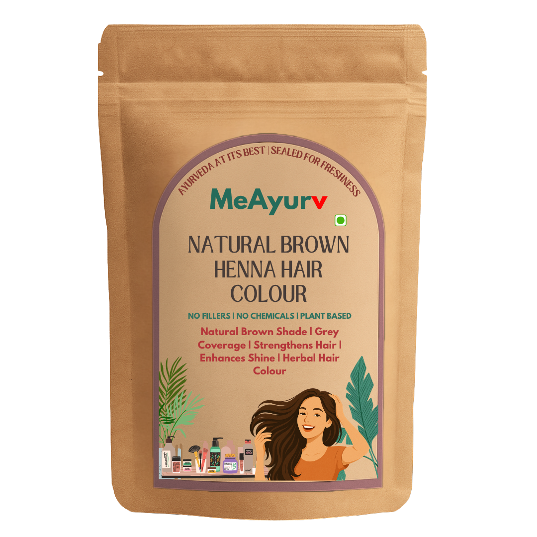 MeAyurv Natural Brown Henna Hair Colour with Indigo, PPD-Free & Ammonia-Free Dye for Rich Chocolate Brown Shade & Grey Coverage