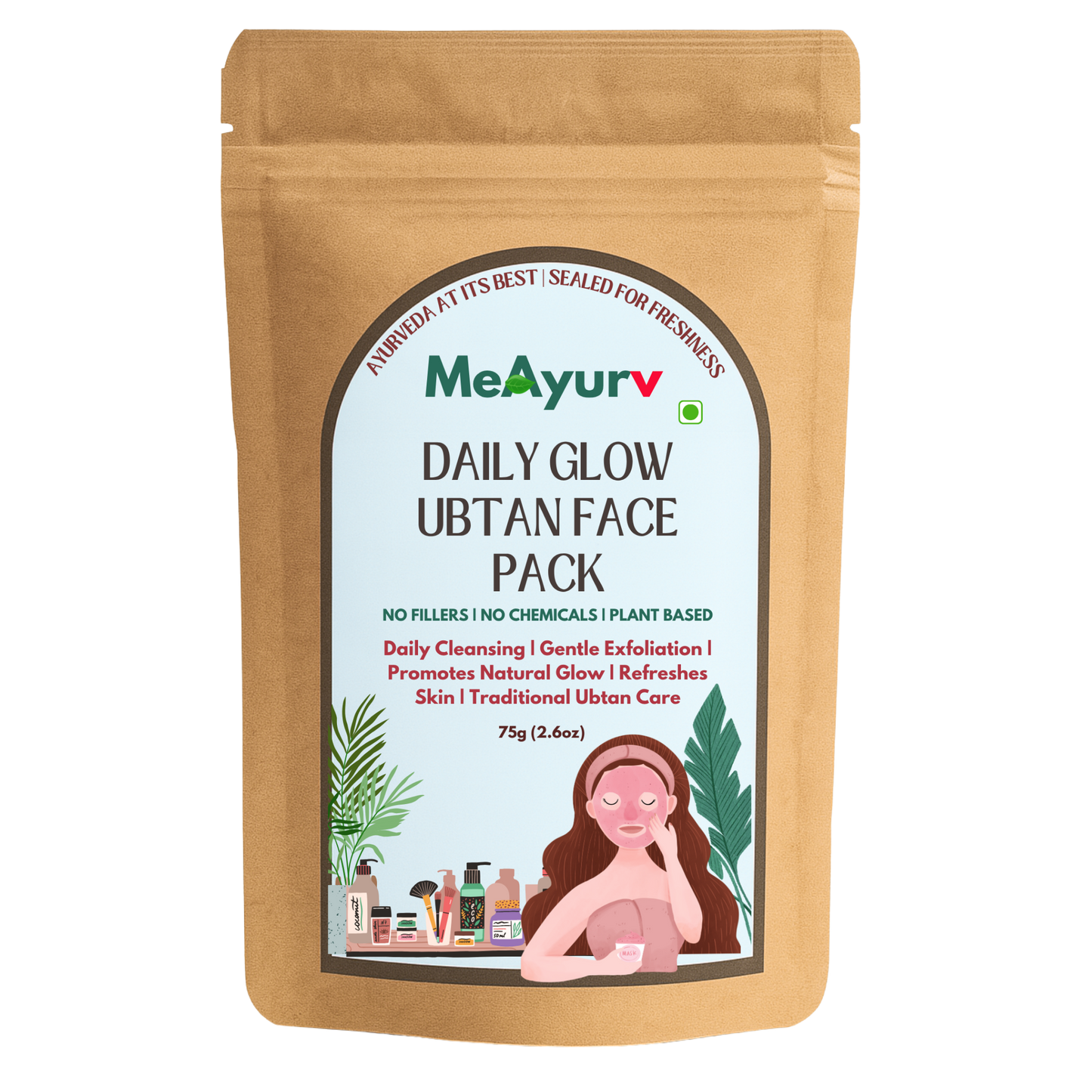 MeAyurv Organic Daily Glow Ubtan Face Pack Powder – Pure Chickpea Flour (Besan) Powder | Ayurvedic Skincare for Daily glow, Fresh skin & Face pack | Natural, Vegan, Chemical Free
