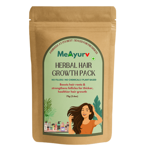 MeAyurv Hair Growth Booster Duo | Herbal Hair Growth Pack + Natural Shikakai Reetha Hair Cleanser | Root Strength, Reduced Hair Fall Appearance & Thicker Looking Hair (2 x 75g)