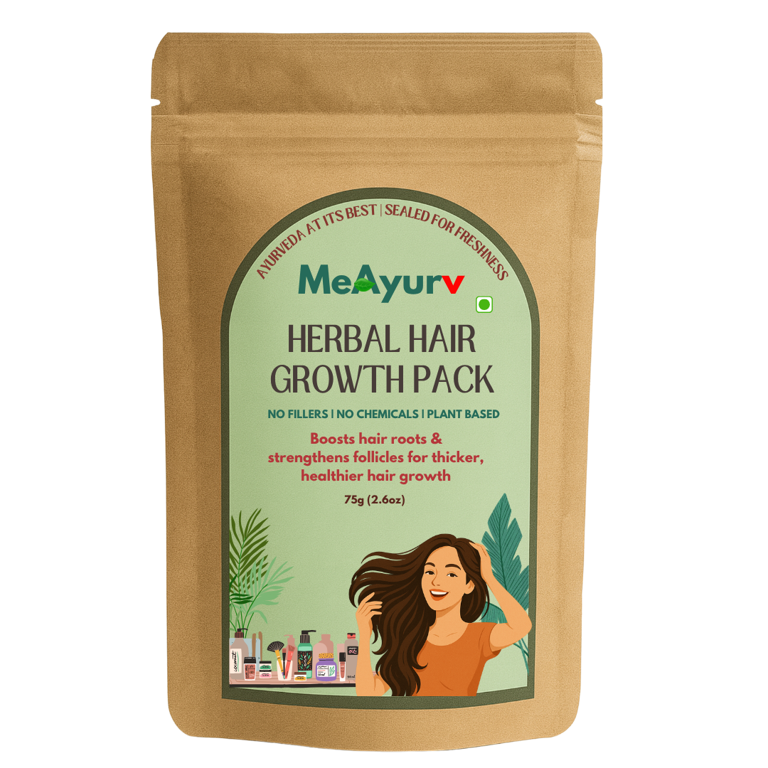MeAyurv Hair Growth Booster Duo | Herbal Hair Growth Pack + Natural Shikakai Reetha Hair Cleanser | Root Strength, Reduced Hair Fall Appearance & Thicker Looking Hair (2 x 75g)