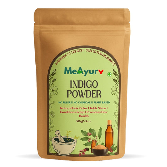 MeAyurv Organic Indigo Powder – Pure Indigo Leaf | Natural Herbal Hair Color & Conditioning | Chemical Free, Non-GMO, Vegan