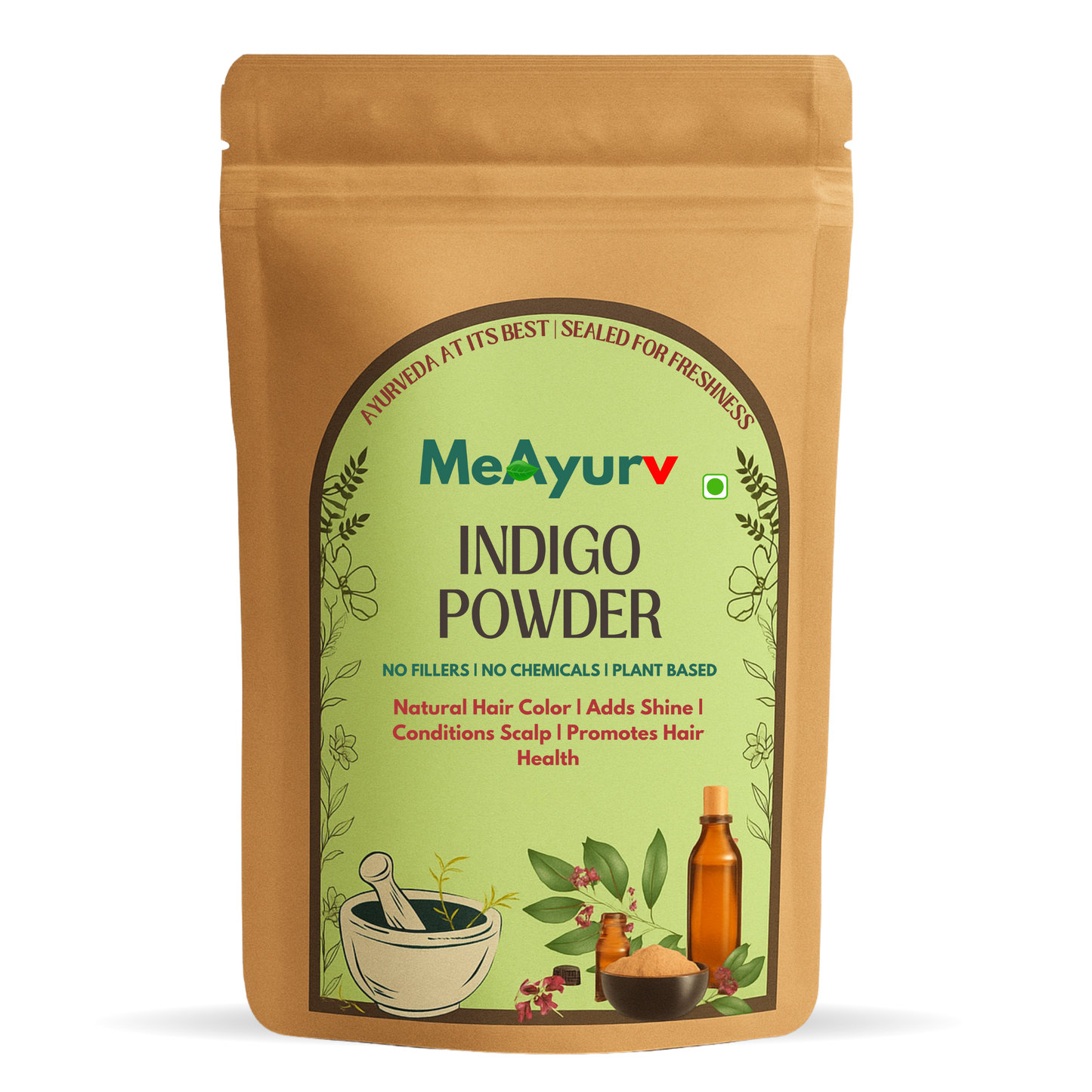 MeAyurv Organic Indigo Powder – Pure Indigo Leaf | Natural Herbal Hair Color & Conditioning | Chemical Free, Non-GMO, Vegan