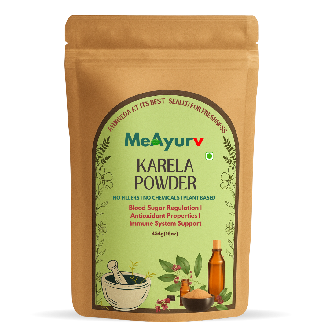MeAyurv Organic Karela Powder – Pure Bitter Gourd | Ayurvedic Herbal Supplement for Sugar Balance, Digestion & Metabolism | Natural, Vegan, Chemical Free