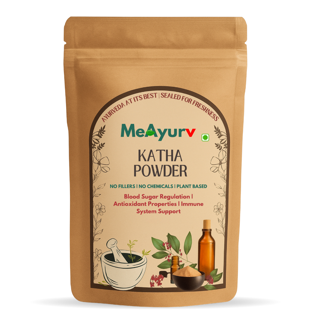 MeAyurv Organic Katha Powder Hair Mask | Pure Acacia Catechu Ayurvedic Pack for Hair Strengthening, Shine & Nourishment | Herbal, Vegan & Natural Care | MeAyurv