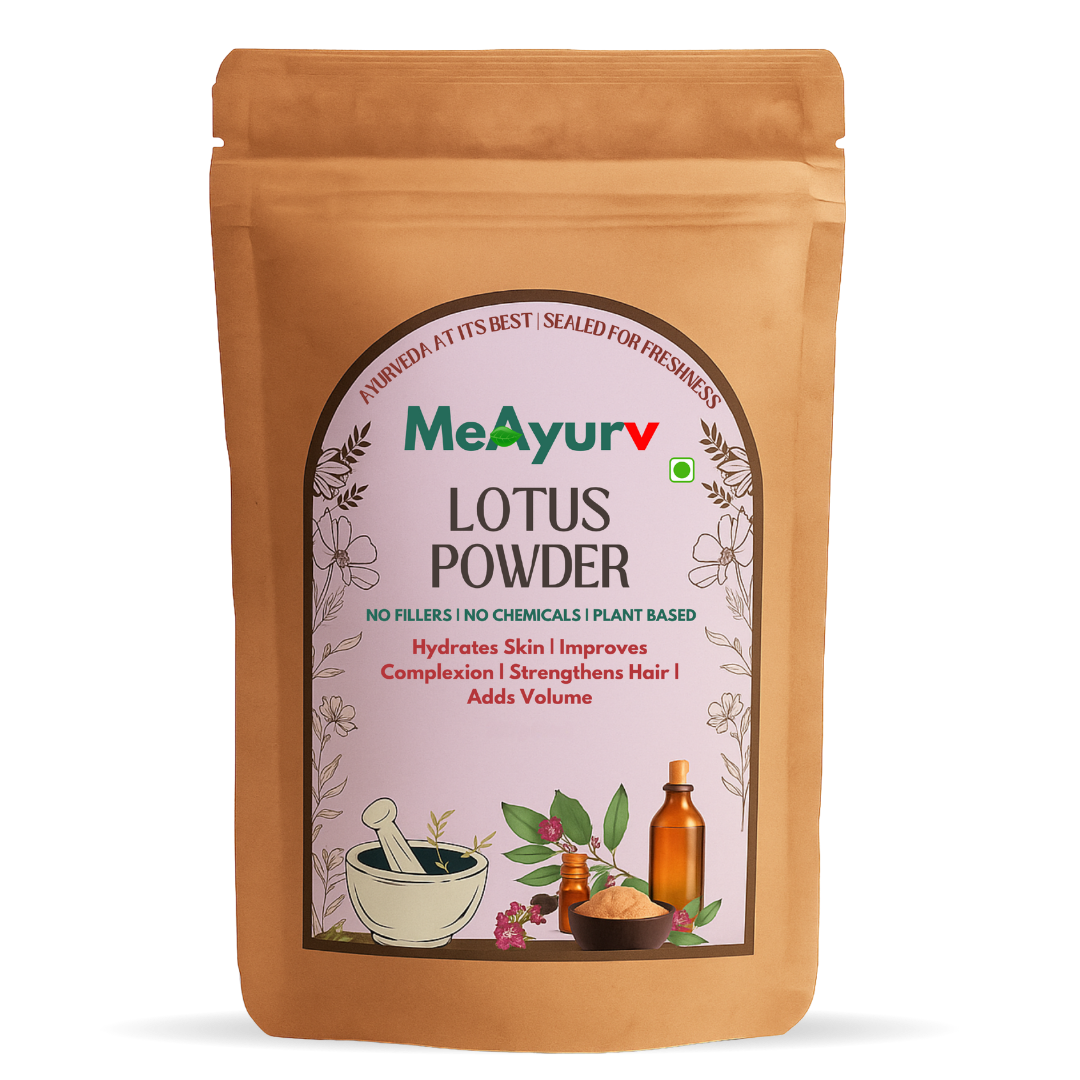 MeAyurv Organic Lotus Powder – Pure Lotus Flower | Ayurvedic Herbal Supplement for Skin Glow & Cooling | Natural, Vegan, Chemical Free | MeAyurv