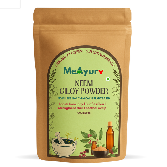 MeAyurv Organic Neem Giloy Powder – Pure Neem & Giloy Herbal Blend | Ayurvedic Herbal Blend for Detox, Immunity & Skin Health | Natural, Vegan, Chemical Free