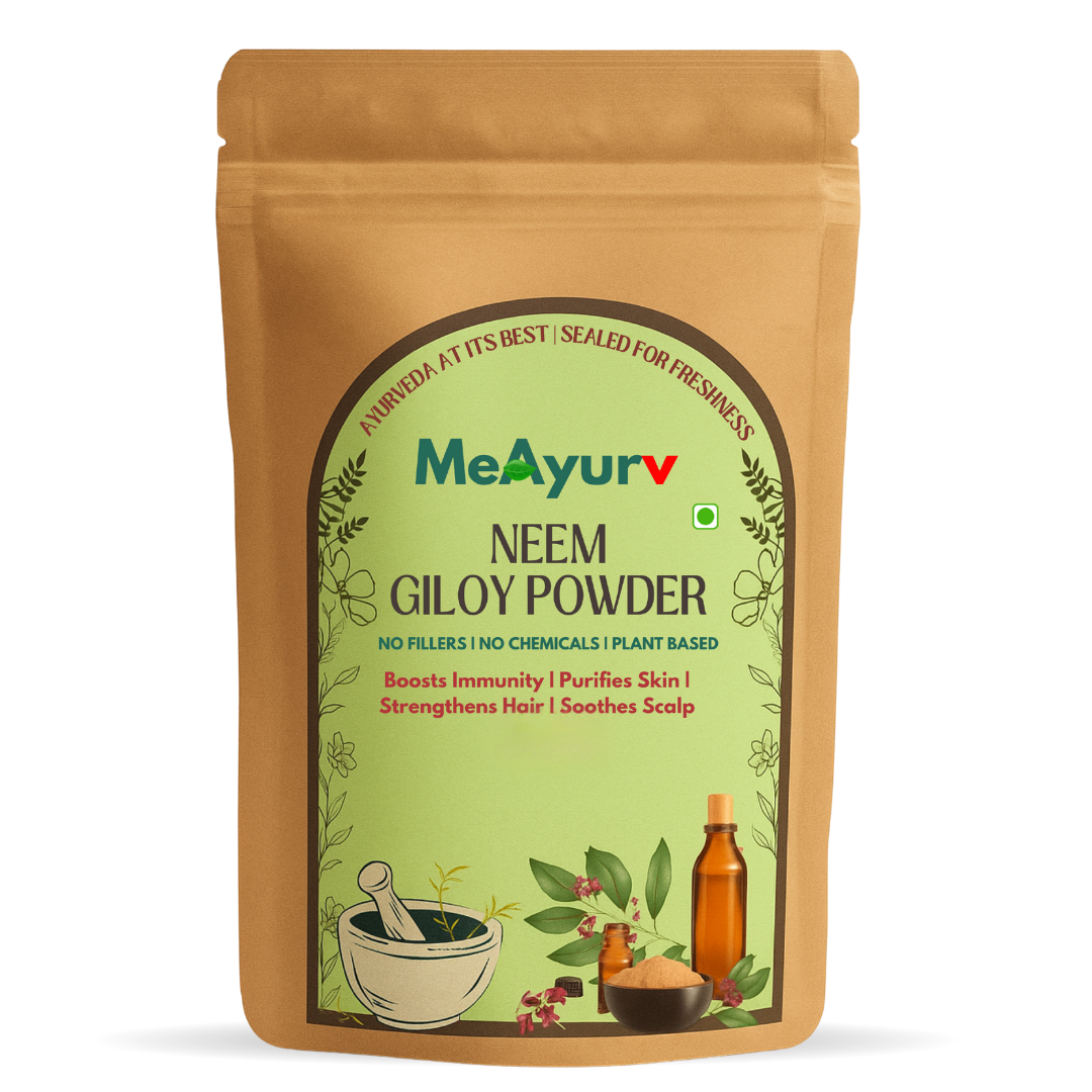 MeAyurv Organic Neem Giloy Powder – Pure Neem & Giloy Herbal Blend | Ayurvedic Herbal Blend for Detox, Immunity & Skin Health | Natural, Vegan, Chemical Free | MeAyurv