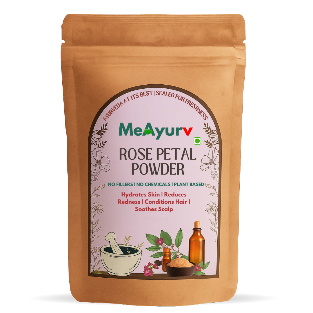 MeAyurv Organic Rose Petal Powder – Pure Rose Petals | Ayurvedic Skin & Hair Care for Glow, Soothing & Hydration | Natural, Vegan, Chemical Free | MeAyurv