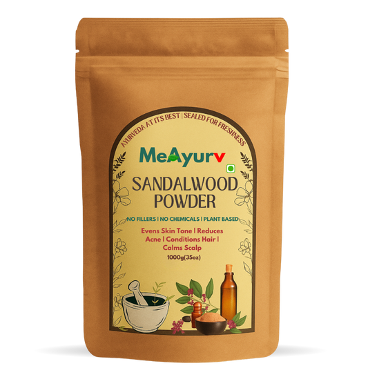 MeAyurv Organic Sandalwood (Chandan) Powder – Pure Sandalwood | Herbal Supplement for Skin Brightening, Cooling & Glow | Natural, Vegan, Chemical Free