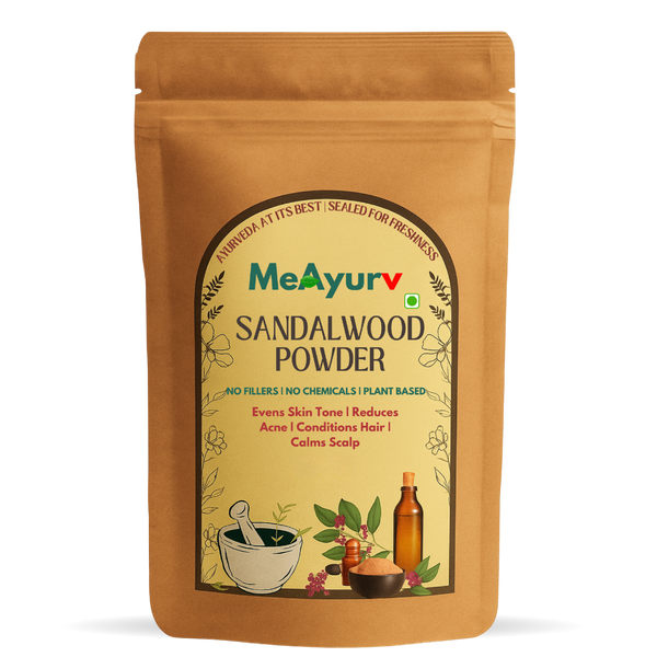 MeAyurv Organic Sandalwood (Chandan) Powder – Pure Sandalwood | Herbal Supplement for Skin Brightening, Cooling & Glow | Natural, Vegan, Chemical Free