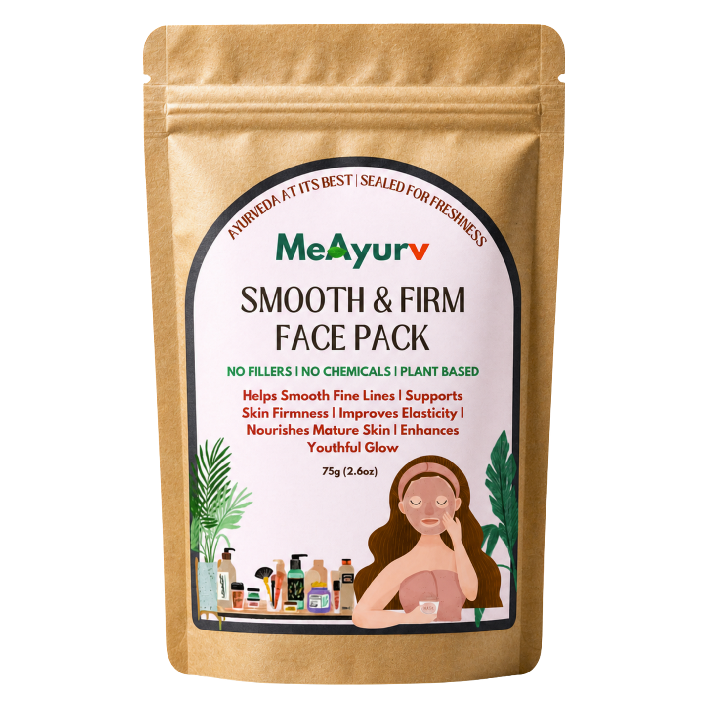 MeAyurv Organic Smooth & Firm Face Pack Powder – Pure Herbal Blend Powder | Ayurvedic Skincare for Firm skin, Smooth texture & Face pack | Natural, Vegan, Chemical Free