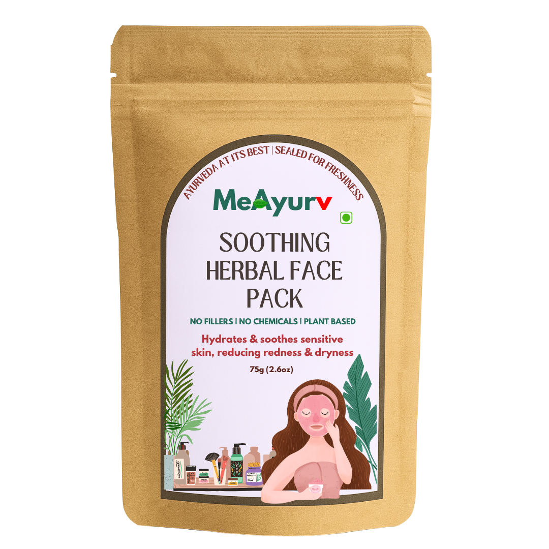 MeAyurv Soothing Herbal Face Pack | Calming Mask for Sensitive Skin & Redness Relief | Hydrating Sandalwood, Oat & Licorice Blend (75g)