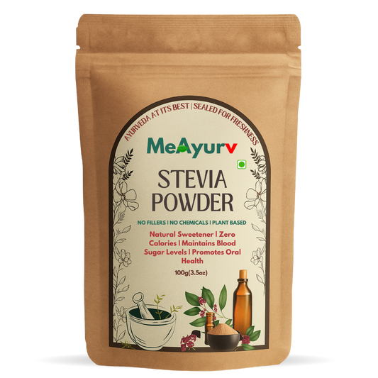 MeAyurv Organic Stevia Herbal Supplement | Pure Stevia Leaf Powder for Natural Sweetness & Healthy Diet | Vegan, Non-GMO & Chemical-Free