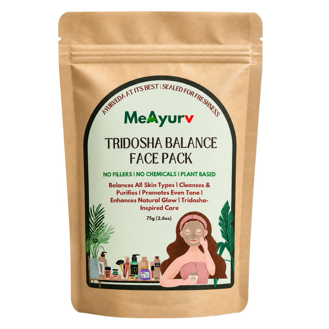 MeAyurv Tridosha Balance Herbal Face Pack | Calming Mask for Sensitive Skin & Redness Relief | Hydrating Sandalwood, Oat & Licorice Blend (75g)