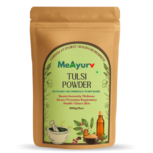MeAyurv Organic Tulsi Powder – Pure Holy Basil Leaf | Ayurvedic Herbal Supplement for Immunity, Stress Relief & Respiratory Health | Natural, Vegan, Chemical Free
