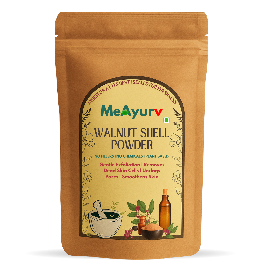 MeAyurv Organic Walnut Shell Powder – Pure Walnut Shell | Natural Exfoliant for Glowing Skin & Gentle Scrub | Vegan, Chemical Free | MeAyurv