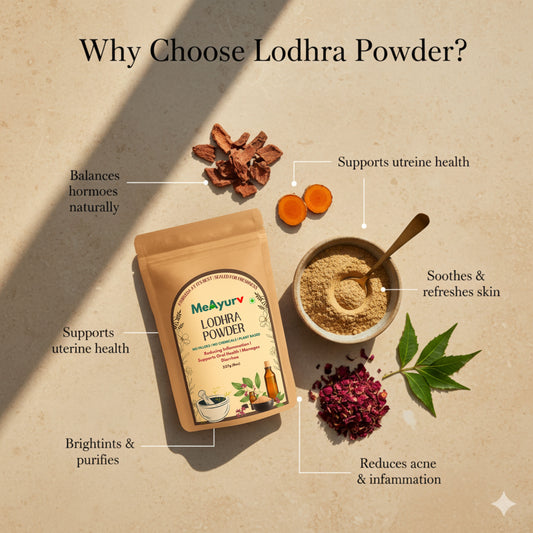 MeAyurv Organic Lodhra Powder – Pure Symplocos Bark | Ayurvedic Herbal Supplement for Skin Health & Hormonal Balance | Natural, Vegan, Chemical Free