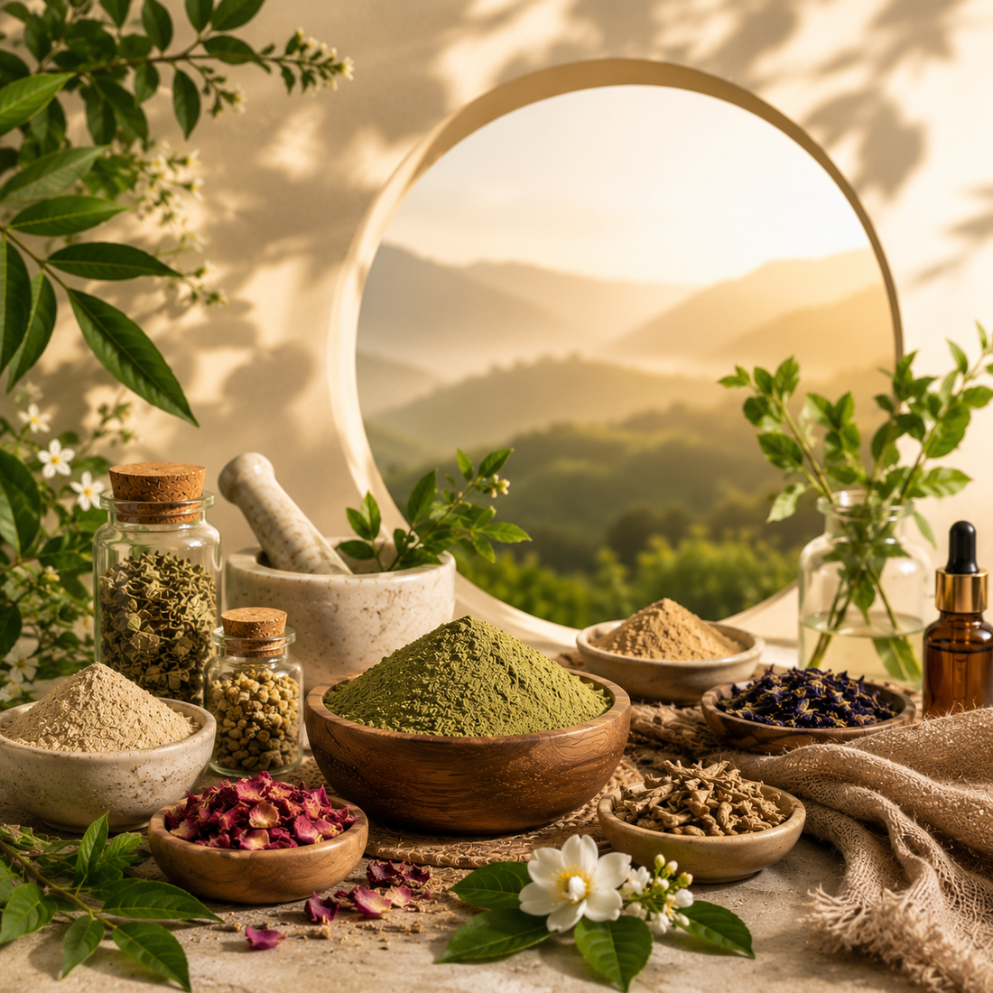 Natural wellness ingredients and spa items