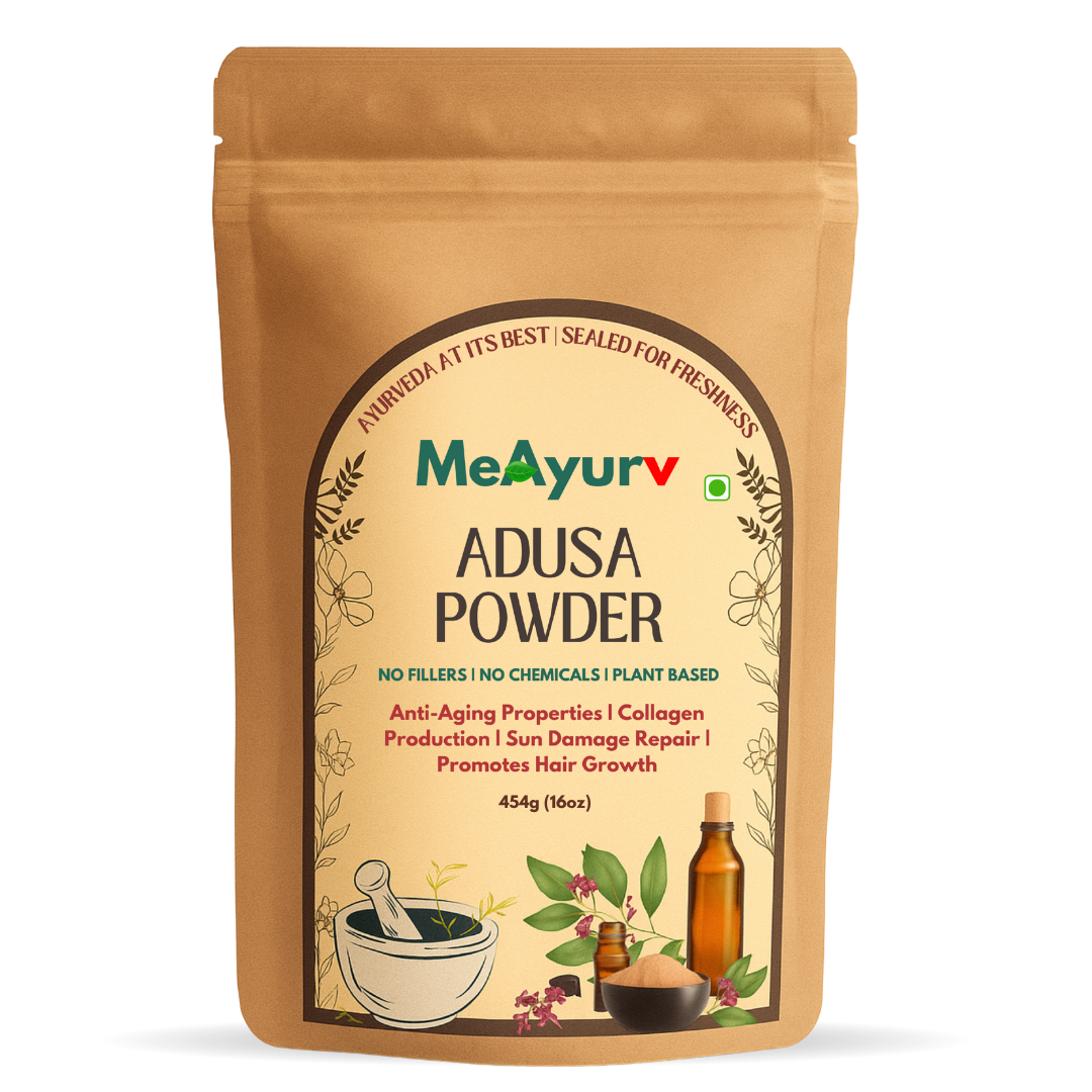 MeAyurv Organic Adusa Powder (Adhatoda Vasica/Vasaka) | 100% Pure Malabar Nut Leaf Powder for Herbal Tea, Beauty & Wellness Uses – Food-Grade, Chemical-Free Ayurvedic Herb