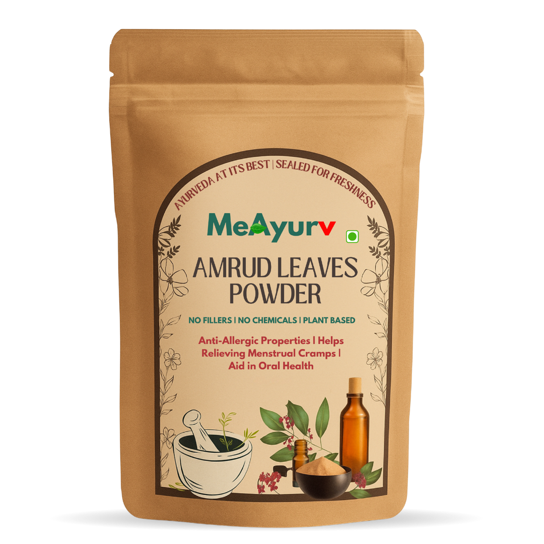 MeAyurv Organic Amrud Leaves Powder – Pure Guava Leaf | Herbal Supplement for Sugar Balance, Digestion & Metabolism | Natural, Vegan, Chemical Free