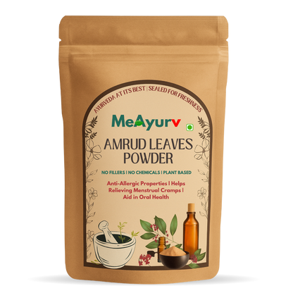 MeAyurv Organic Amrud Leaves Powder – Pure Guava Leaf | Herbal Supplement for Sugar Balance, Digestion & Metabolism | Natural, Vegan, Chemical Free