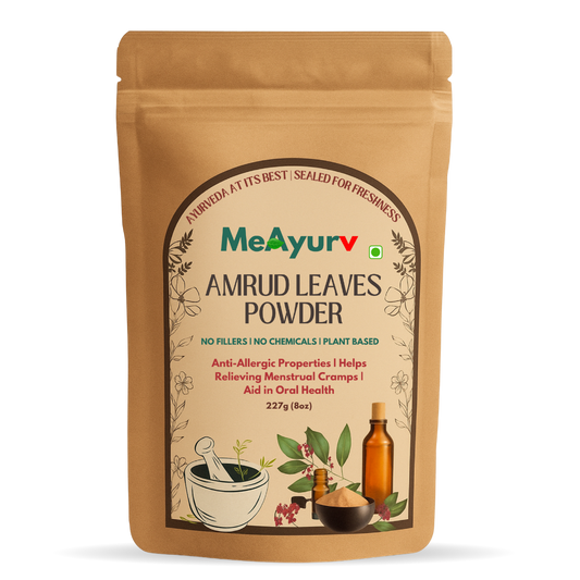 MeAyurv Organic Amrud Leaves Powder – Pure Guava Leaf | Herbal Supplement for Sugar Balance, Digestion & Metabolism | Natural, Vegan, Chemical Free