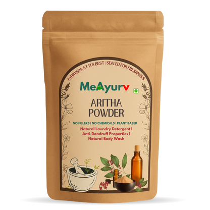 MeAyurv Organic Aritha Powder Hair Mask | Pure Soapnut Ayurvedic Pack for Deep Cleansing, Detox & Shine | Herbal, Sulfate-Free, Vegan Hair Treatment