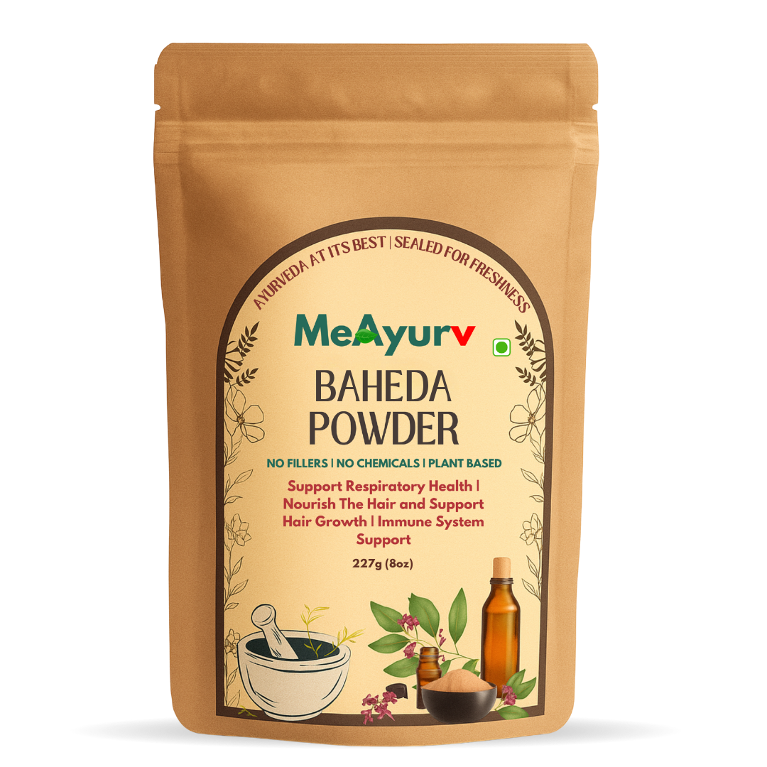 MeAyurv Organic Baheda Powder – Pure Bahera Fruit | Ayurvedic Herbal Supplement for Detox, Digestion & Wellness | Natural, Vegan, Chemical Free