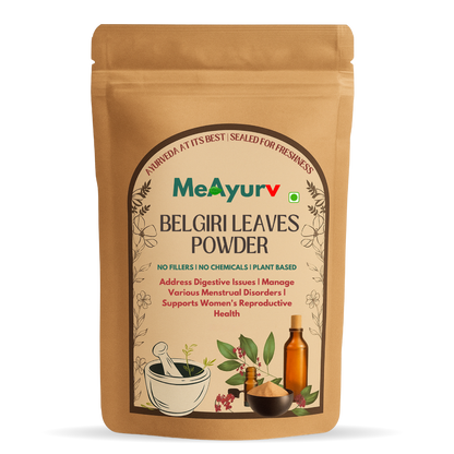 MeAyurv Organic Belgiri Leaves Powder – Pure Bael Leaf | Ayurvedic Herbal Supplement for Digestion & Gut Health | Natural, Vegan, Chemical Free