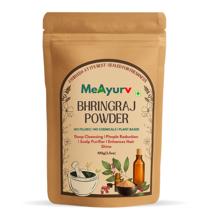 MeAyurv Organic Bhringraj Powder – Ayurvedic Herbal Hair Care for Hair Growth, Scalp Nourishment & Strength | Pure, Vegan, Chemical Free