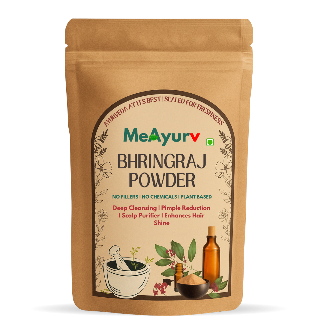 MeAyurv Organic Bhringraj Powder – Ayurvedic Herbal Hair Care for Hair Growth, Scalp Nourishment & Strength | Pure, Vegan, Chemical Free