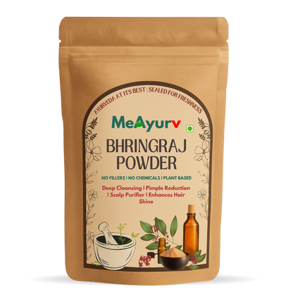 MeAyurv Organic Bhringraj Powder – Ayurvedic Herbal Hair Care for Hair Growth, Scalp Nourishment & Strength | Pure, Vegan, Chemical Free