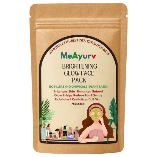 MeAyurv Organic Brightening Glow Face Pack Powder – Pure Herbal Blend Powder | Ayurvedic Skincare for Bright complexion, Clear skin & Face pack | Natural, Vegan, Chemical Free