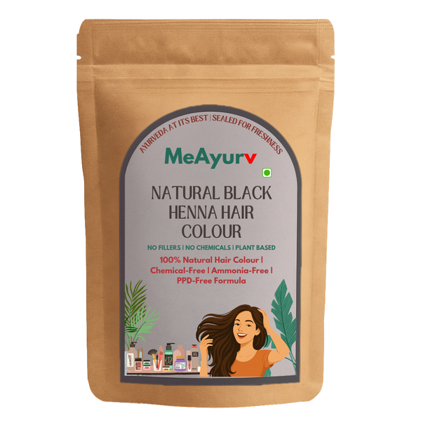 MeAyurv Natural Black Henna Hair Colour, PPD-Free & Ammonia-Free Dye with Indigo for 100% Grey Coverage, Herbal Hair Color