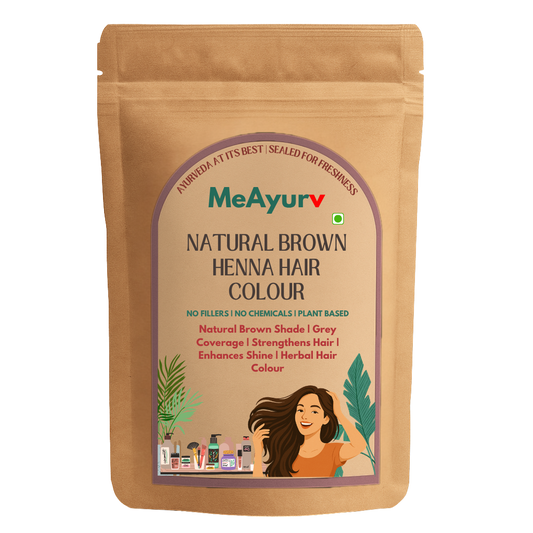 MeAyurv Natural Brown Henna Hair Colour with Indigo, PPD-Free & Ammonia-Free Dye for Rich Chocolate Brown Shade & Grey Coverage