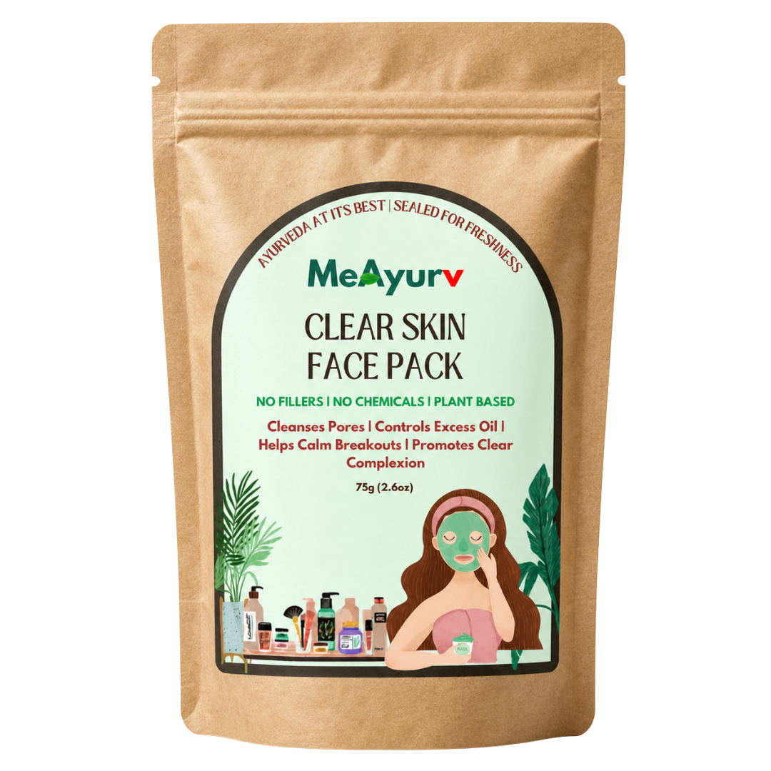MeAyurv Clear Skin Herbal Face Pack | Neem & Tulsi Pimple Control Mask | Oil-Balancing Anti-Blemish Pack for Clear Skin (75g)