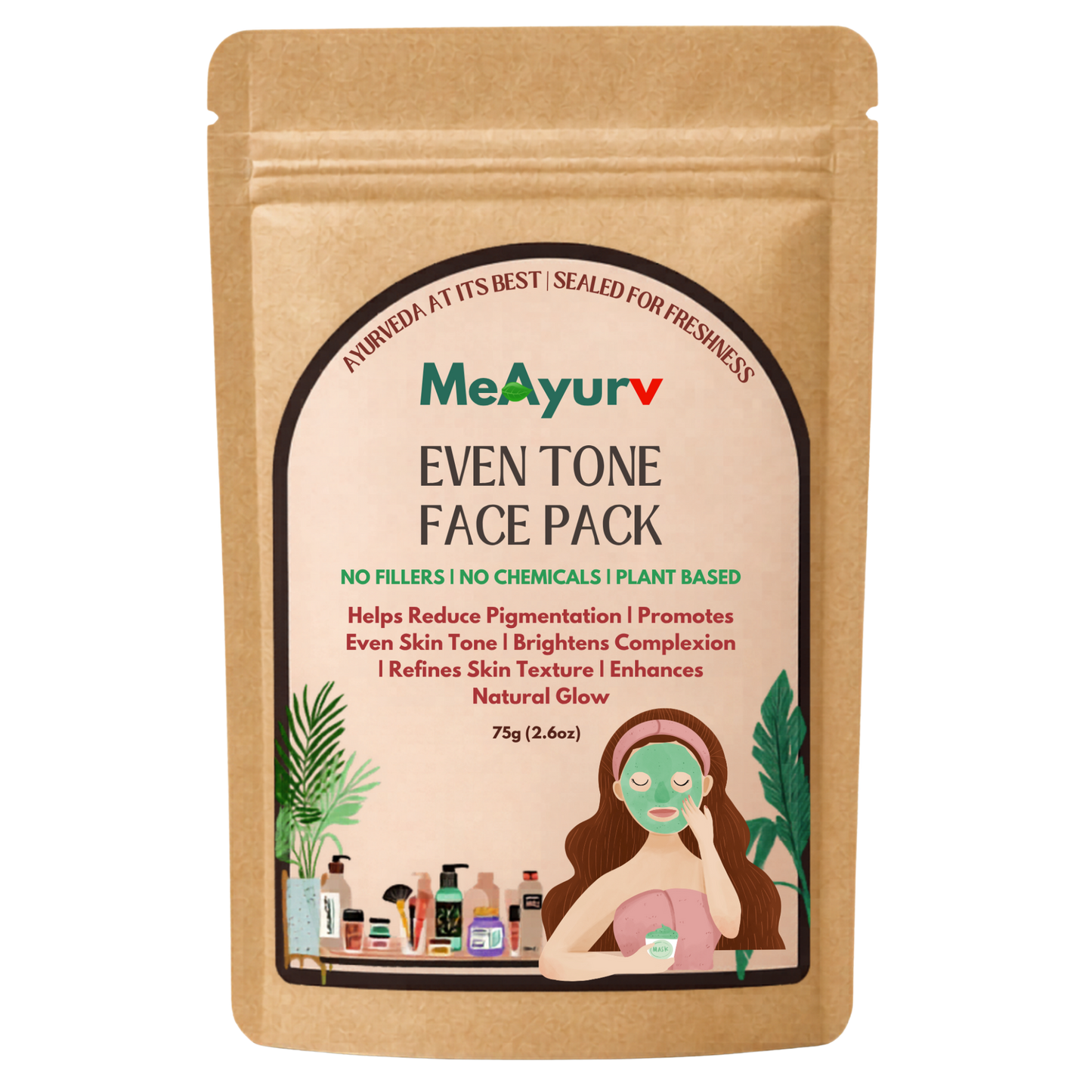 MeAyurv Organic Even Tone Face Pack Powder – Pure Herbal Blend Powder | Ayurvedic Skincare for Even tone, Clear skin & Face pack | Natural, Vegan, Chemical Free
