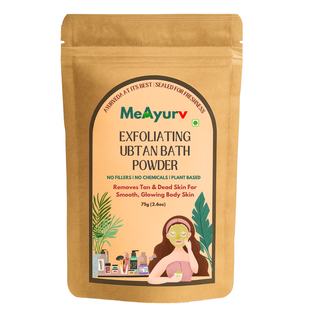 MeAyurv Exfoliating Ubtan Bath Powder | All-Natural Body Scrub & Polisher | Turmeric, Green Gram & Orange Peel Bath Pack (75g)