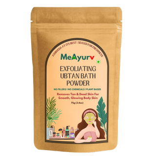 MeAyurv Exfoliating Ubtan Bath Powder | All-Natural Body Scrub & Polisher | Turmeric, Green Gram & Orange Peel Bath Pack (75g)
