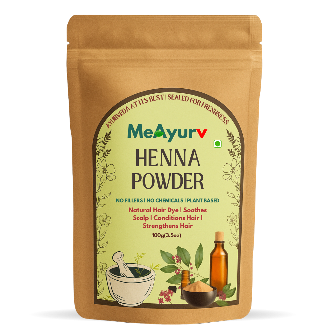 MeAyurv Organic Henna (Mehandi) Powder – Pure Henna Leaf | Natural Herbal Hair Color & Conditioning | Chemical Free, Non-GMO, Vegan