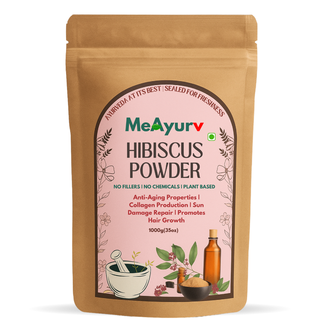 MeAyurv Organic Hibiscus Powder – Pure Hibiscus Flower | Ayurvedic Herbal Hair Care for Hair Growth, Shine & Scalp Health | Non-GMO, Vegan, Chemical Free