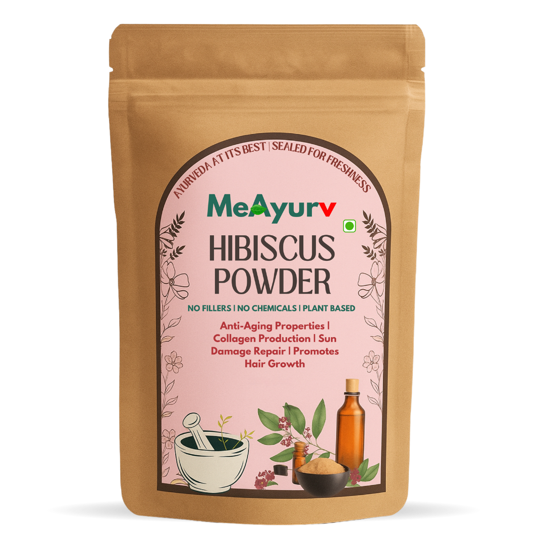 MeAyurv Organic Hibiscus Powder – Pure Hibiscus Flower | Ayurvedic Herbal Hair Care for Hair Growth, Shine & Scalp Health | Non-GMO, Vegan, Chemical Free