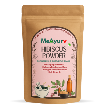 MeAyurv Organic Hibiscus Powder – Pure Hibiscus Flower | Ayurvedic Herbal Hair Care for Hair Growth, Shine & Scalp Health | Non-GMO, Vegan, Chemical Free