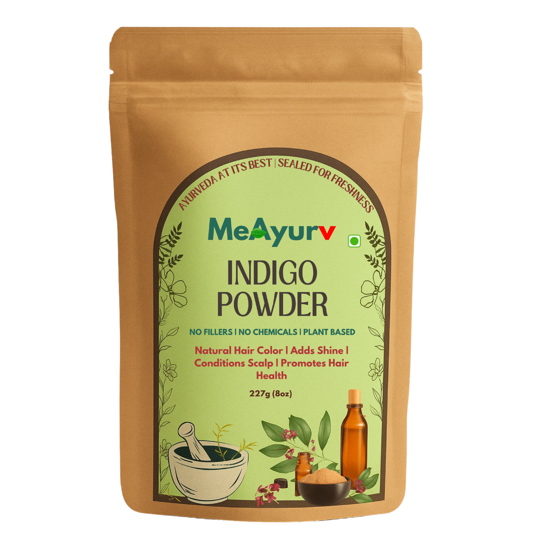 MeAyurv Organic Indigo Powder – Pure Indigo Leaf | Natural Herbal Hair Color & Conditioning | Chemical Free, Non-GMO, Vegan
