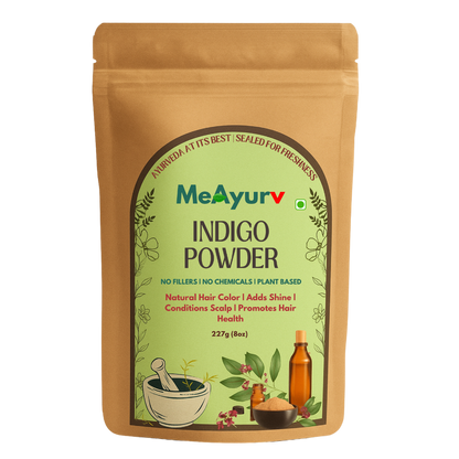 MeAyurv Organic Indigo Powder – Pure Indigo Leaf | Natural Herbal Hair Color & Conditioning | Chemical Free, Non-GMO, Vegan