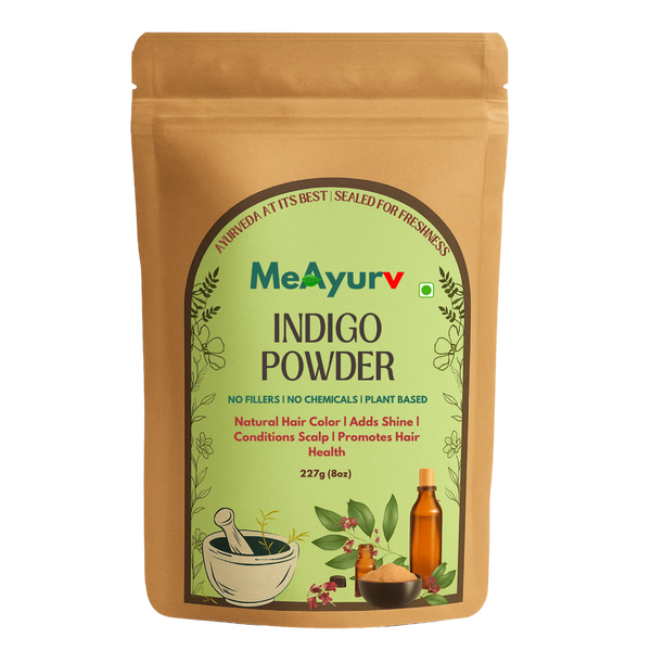 MeAyurv Organic Indigo Powder – Pure Indigo Leaf | Natural Herbal Hair Color & Conditioning | Chemical Free, Non-GMO, Vegan